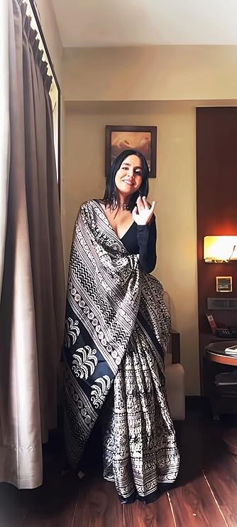 Women's Silk Cotton Kalamkari Print Saree With Blouse Piece