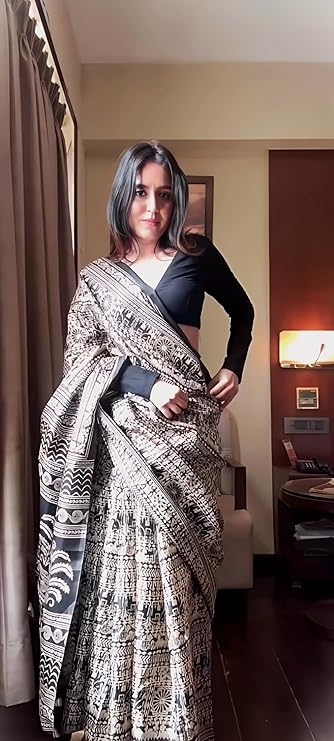 Women's Silk Cotton Kalamkari Print Saree With Blouse Piece