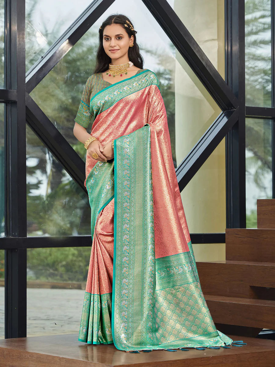 Kanjivaram Silk Saree with Zari Woven Saree With Blouse Piece