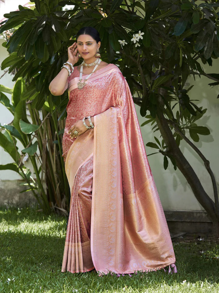 Kanjivaram Silk Saree with Zari Woven Saree With Blouse Piece