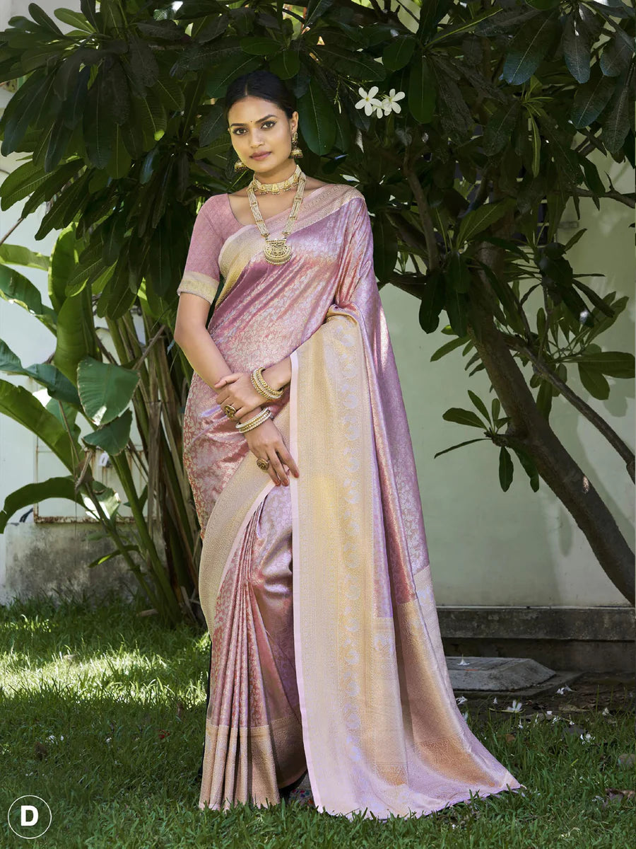Kanjivaram Silk Saree with Zari Woven Saree With Blouse Piece