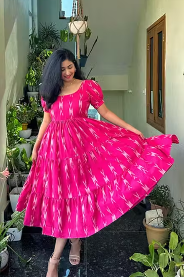 Girl's & Women's Solid A-Line Rushed Puff Sleeve Maxi Long Evening One Piece Long Dress for Women Stylish