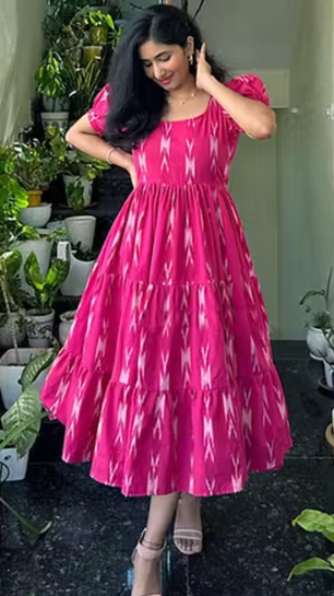 Girl's & Women's Solid A-Line Rushed Puff Sleeve Maxi Long Evening One Piece Long Dress for Women Stylish