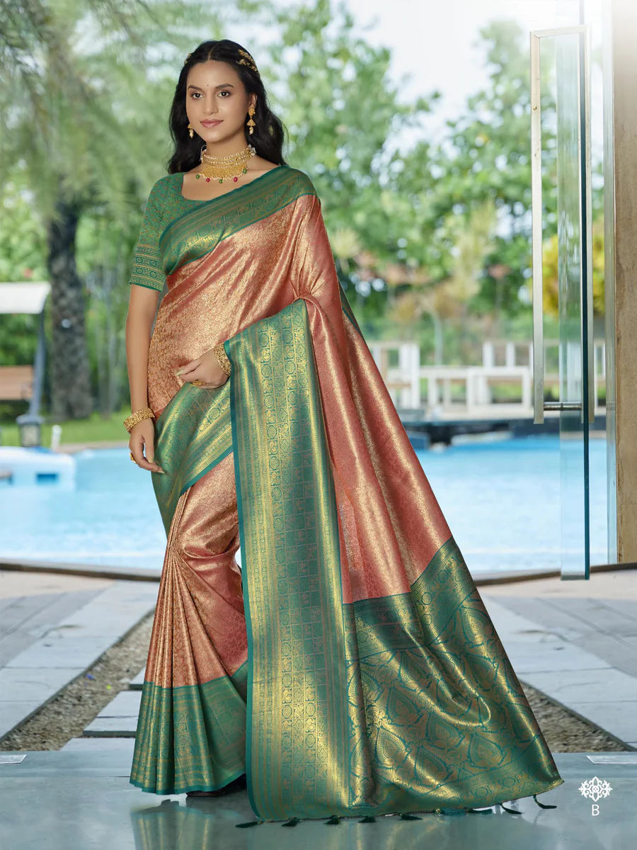 Kanjivaram Silk Saree with Zari Woven Saree With Blouse Piece